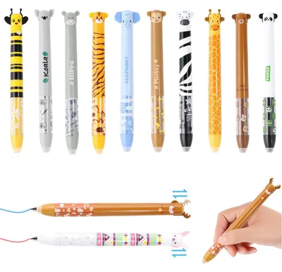 Imagen del producto de Set de 12 bolígrafos de gel borrables con motivos de animales