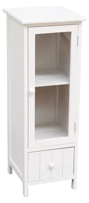 Weißes Holzregal mit Glastür und Schublade, 31x29x83 cm