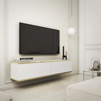 Produktbild von Masseno TV-Schrank VENEZIA 135 cm Fernsehschrank mit 2 Türen TV-Lowboard für Wohnzimmer Modern 135x32x30 cm Weiß / Weiß