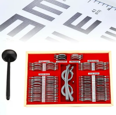 Obrázek produktu pro 104Pcs Optical Test Lens Set Alu Box Optometry Test Kit Stříbrný kovový rám Testovací rám s krabicí