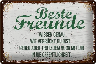 Produktbild von Blechschild Beste Freunde wissen grün braun, 30x20 cm, Blechschilder Spruch Glück Weisheit