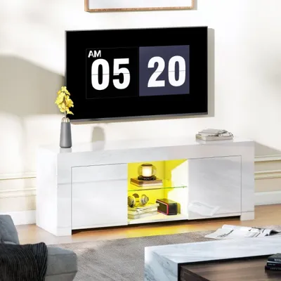 Produktbild von TV-Möbel – TV-Schrank – TV-Kommode – Mediamöbel – Wohnzimmer Möbel – Minimalistisches Design – Weiß – 2 Türen