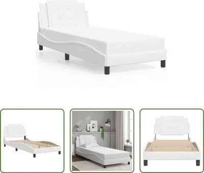 Produktbild von The Living Store Bettgestell mit Kopfteil Weiß 90x200 cm Kunstleder