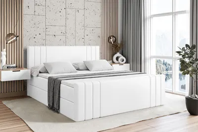 Produktbild von ALTDECOR Boxspringbett mit Fußteil, H3 Matratze und Topper - 120x200 cm - IDRIKO-Z - Weiß Kunstleder - Polsterbett mit Bettkasten und Lattenrost, Bett mit Stauraum