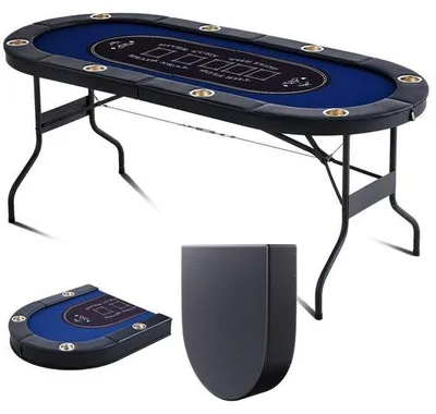 Immagine prodotto di Pokermeister® - Tavolo da poker da casinò pieghevole con dimensioni 1830 x 820 x 720 mm (L x L x A) - Tavolo da poker pieghevole in nero e blu - Tavolo da poker pieghevole per 8 giocatori - Coperchio antipolvere incluso - Portatile.