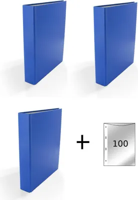 Produktbild von 3x Ringbuch / DIN A5 / 4-Ring Ordner / Farbe: blau + 100 Prospekthüllen
