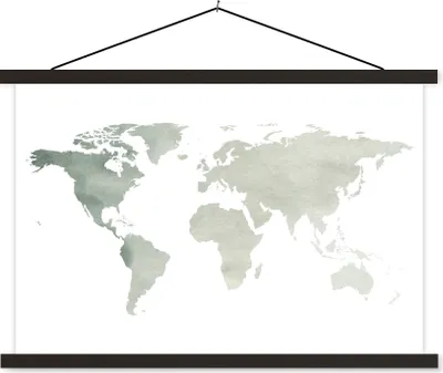 Produktbild von MuchoWow® Textilposter Weltkarte - Grau - Weiß 120x80 cm mit schwarzem Rahmen - Wanddeko