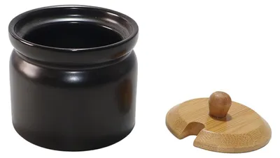 Keramik-Zuckerdose 180 ml schwarz mit Holzdeckel & Löffel