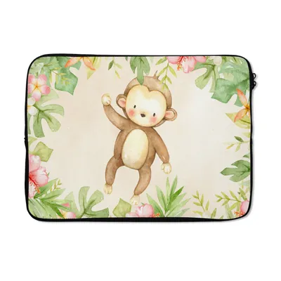 Produktbild von MuchoWow® Laptop Hülle 14 ZollAffe - Blumen - Aquarell Laptoptasche - Laptoptasche - Stoßsicher - Schutzhaube