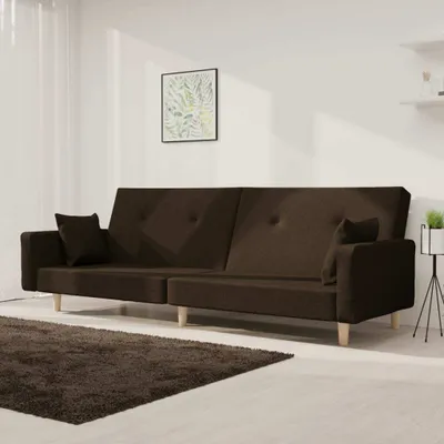 Immagine prodotto di Divano letto 2 posti con 2 cuscini, tessuto marrone scuro