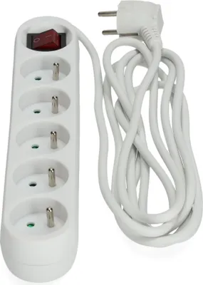 Produktbild von KOBI LINEA VERLÄNGERUNGSKABEL 5-Steckdosenleiste Länge 3 Meter weiß mit Erdung und Ein/Aus-Schalter