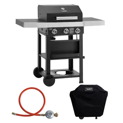 Produktbild von TAINO WABAYA 3+0 Gasgrill 3 Brenner Sear-Burner Schwarz Matt + Abdeckhaube