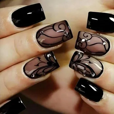 Produktbild von 24 Stück schwarze Press-on-Nagelstifte, kurz, quadratisch, vollständige Abdeckung, für Frauen, Mädchen, Selbstfertigung, Maniküre.