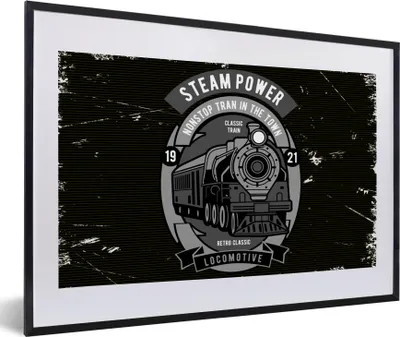Produktbild von MuchoWow® MuchoWow® Gerahmtes Poster Zug - Vintage - Zeichnung 60x40 cm - Poster mit zchwarzem Bilderrahmen - Schlafzimmer - Plakat in Rahmen - Drucken