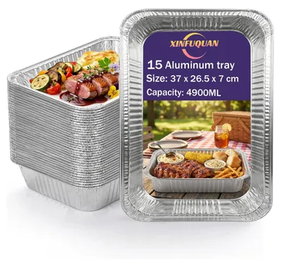 Image de 15 bacs de cuisson en aluminium, grande taille, 4900 ml, 37 x 26,5 x 7 cm, pour barbecue et cuisson