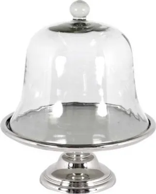 Produktbild von Casa Padrino Luxus Art Deco Kuchenglocke Nickel finish mit Glasdeckel - Kuchen Ständer