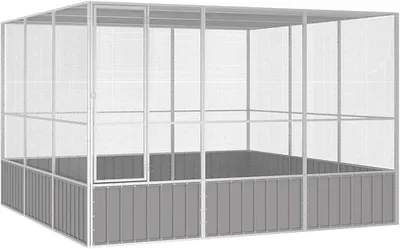 Productafbeelding van Vogelkooi grijs, 302,5 x 324,5 x 211,5 cm. Verzinkt staal. Grote vogelkooi met een vrijvluchtgedeelte, geschikt voor parkieten en kanaries