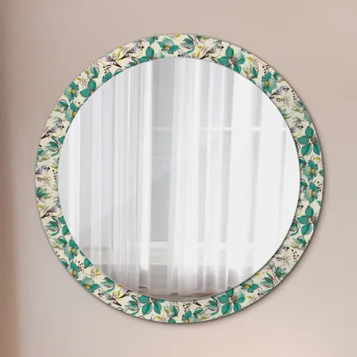 Produktbild von Spiegel Rund mit Aufdruck - Wandspiegel Design Wandmontage – Badspiegel - Rundspiegel - Blumen und Vögel - Runder: Ø90cm