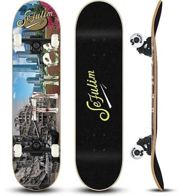 Productafbeelding van Volledige skateboard, 78,9 x 20,3 cm, 7-laags Canadees esdoornhout, dubbele kicktail, geschikt voor beginners tot volwassenen