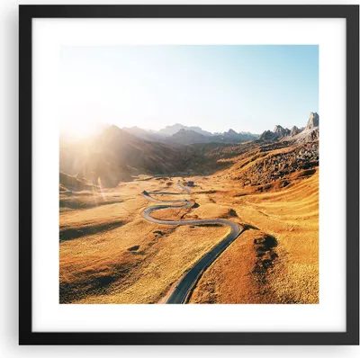 Produktbild von Gerahmtes Poster - Schwarzer Rahmen - Sonne Berge Weg - 40x40 cm - Wand Bild - Wanddeko - Wandbilder - Kunstposter - Wandposter - Bilderrahmen - Bilder - Kunstdruck - Wanddekoration - P2BAC40x40-4836