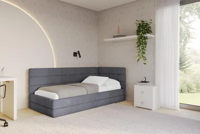 Produktbild von ALTDECOR Jugendbett mit Bettkasten BEMY - 90x200 - Dunkelgrau - Casablanca 2315 - Bett mit Matratze - Links angeordnet - Einzelbett mit Stauraum - Polsterbett Kinderbett
