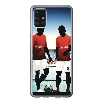 Produktbild von MuchoWow® Handyhülle Schutzhülle Hülle für Samsung Galaxy A52 5G Eine Illustration von zwei Fußballspielern in einem Stadion - Jungen - Mädchen - Kinder Silikon Softcase Handy Hülle - Umschlag