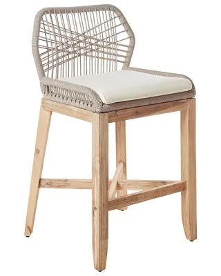 Produktbild von BELIANI Barstuhl 2er Set Beige Flechtseil und Akazienholz mit Lehne Kissen Cremeweiß Boho Design Garten Sitzmöbel Wohnzimmer Küche Bar Wohnküche