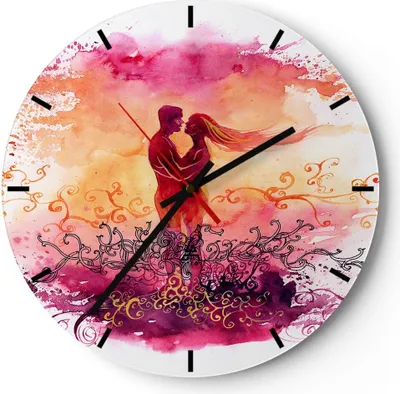 Produktbild von Wanduhr - Rund - Glasuhr - Liebe Paar Flitterwochen - 40x40cm - Schleichendes Uhrwerk - Lautlos - zum Aufhängen bereit - Dekoration Modern - Wanddekoration aus Glas - C3AR40x40-3006