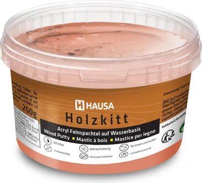 Produktbild von HAUSA Holzkitt 250 g Mahagoni Holzspachtelmasse, Kitt für Holz, Holzspachtel/Füllmasse zum Reparieren von Holzschäden gebrauchsfertig ausgezeichnete Füllkraft schnelltrocknend rissbeständig
