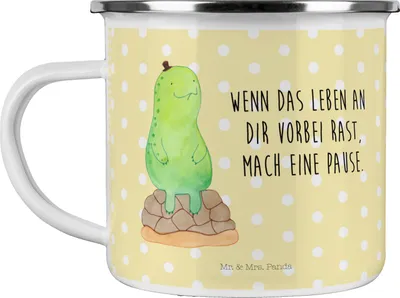 Produktbild von Mr. & Mrs. Panda Teebecher Schildkröte Pause - Gelb Pastell - Geschenk, Teetasse, Haferl, Achtsam, Entspannen, Panzer, becher emaille, Tasse, Pott