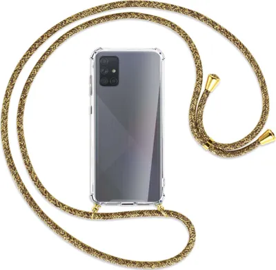 Produktbild von Handykette Backcover-Schutzhülle mit Band (Metall goldfarben) für Samsung Galaxy A71 (A715) - braun+beige