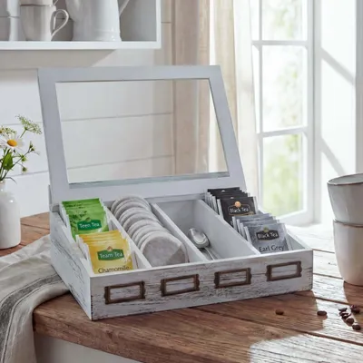 Obrázek produktu pro Úložný box HWC-C25, krabička na čaj a šperky bedna, paulovnie 17x37x33cm  bílá, ošuntělá