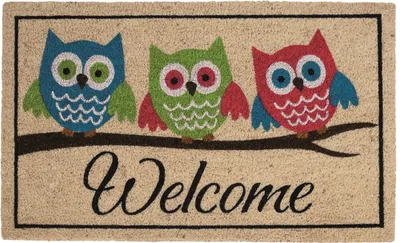 Image de Tapis de sol Betz Kokosmatte, tapis d'entrée, tapis anti-saleté "3 Eulen Welcome", couleur beige, dimensions 45x75 cm