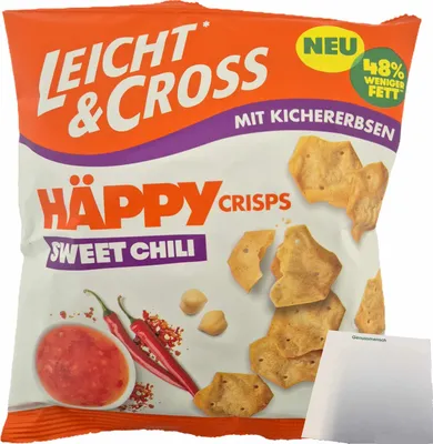 Produktbild von Leicht & Cross Häppy Crisps mit Kichererbsen Sweet Chili (80g Packung) + usy Block