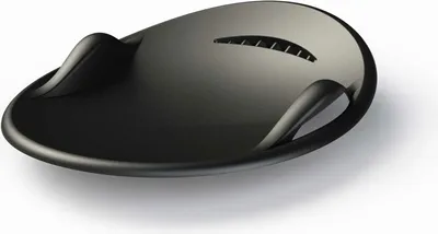 A black sled is shown on a white background.