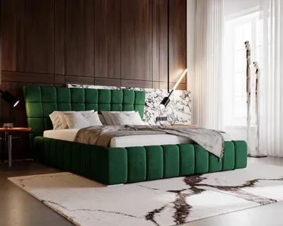 Obrázok produktu pre Čalúnená posteľ 180x200cm Deluxe - Glamour spálňa, čelo Chesterfield - úložný priestor, rošt, zelená