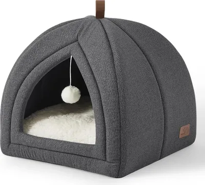 Produktbild von Große Katzenbett - 40 x 40 x 40 cm Katzenbett mit abnehmbarem Sherpa-Katzenkissen - hellgrau