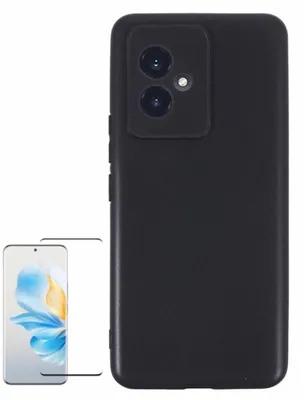 Image de Coque en silicone et TPU noire pour Honor 100 + film de protection en verre incurvé H9 pour téléphone portable