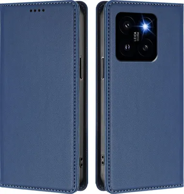 Produktbild von Handyhülle für Xiaomi 14 Pro, Kunstleder Klapphülle Stoßfeste Magnetische Hülle mit Ständer Dunkelblau