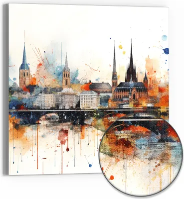 Produktbild von DEQORI Hybrid Leinwand Bild 50x50 cm 'Bunter Stadtzauber' Wandbild Glas flach modern