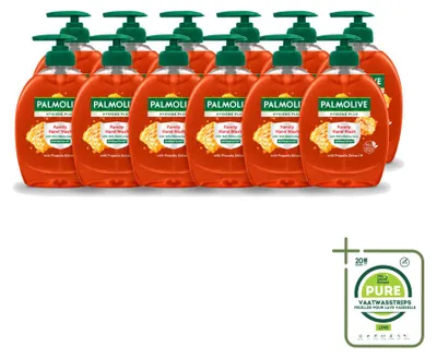 Image de 12 flacons de savon pour les mains Palmolive Hygiene Plus, format familial, 300 ml chacun. Lot de 12