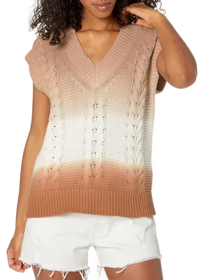 Productafbeelding van De Drop Damen Camille gebreide vest, kleur Curds & Whey/Adobe, maat XXS