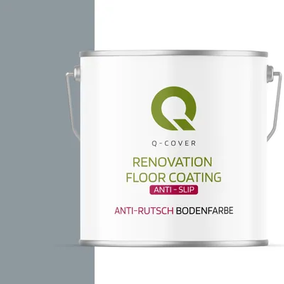 Produktbild von Q-COVER Anti-Rutsch Bodenfarbe 5 L Matt – Silbergrau RAL 7001 – Rutschfeste Garagen- & Kellerfarbe für Beton, abriebfest, wasserbasiert, für Innenbereiche