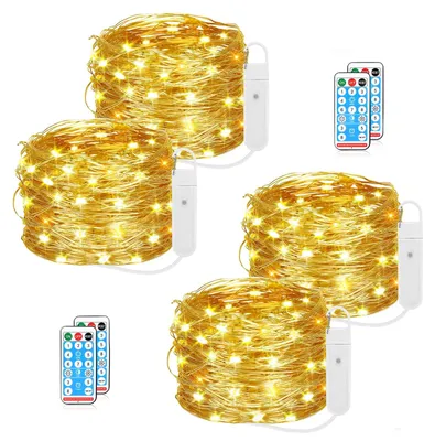 LED-Lichterkette 10 m, 100 warmweiße LEDs, USB-Akku, Fernbedienung