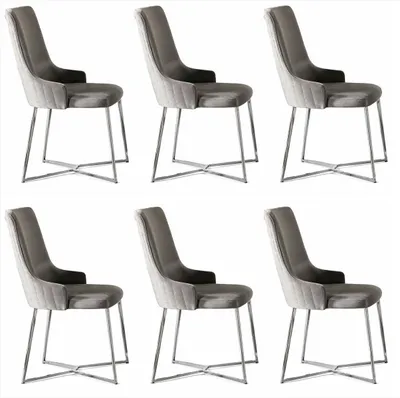 Productafbeelding van 6 eetkamerstoelen, gestoffeerde stoelen, textiel, metaal, modern, set