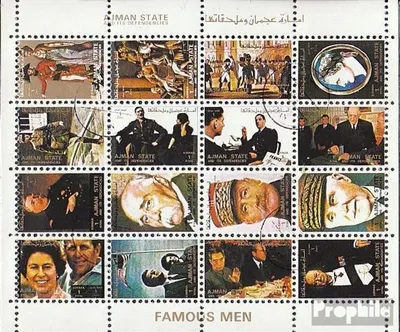 Produktbild von Briefmarken Ajman 1973 Mi 2909-2924 Kleinbogen (kompl.Ausg.) gestempelt Persönlichkeiten