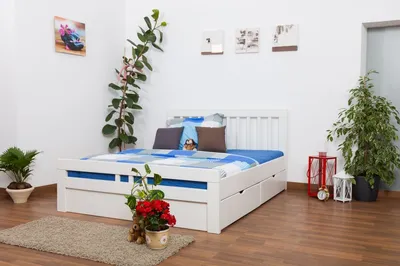 Produktbild von Buche Holzbett Bettgestell 160 x 200 cm Weiß