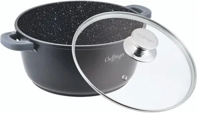 Produktbild von Aluguss Kochtopf mit Glasdeckel und Induktion, Marmorbeschichtung, Ø36 cm