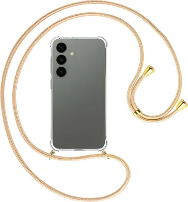 Produktbild von Handykette Backcover-Schutzhülle mit Band (Metall goldfarben) für Samsung Galaxy S24 - Goldkordel