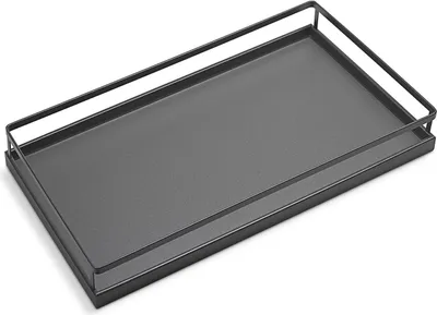 A dark gray rectangular tray with a black metal frame and handles, shown from a slightly elevated angle on a white background.